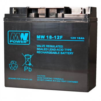MPL Power Elektro MW 18-12 UPS baterija, AGM švino-rūgšties akumuliatorius be techninės priežiūros, 12 V 18 Ah, juoda