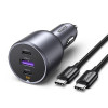 Ugreen EC705 įkroviklis automobiliui, USB + 2x USB-C, 130 W, su 1 m 5 A kabeliu