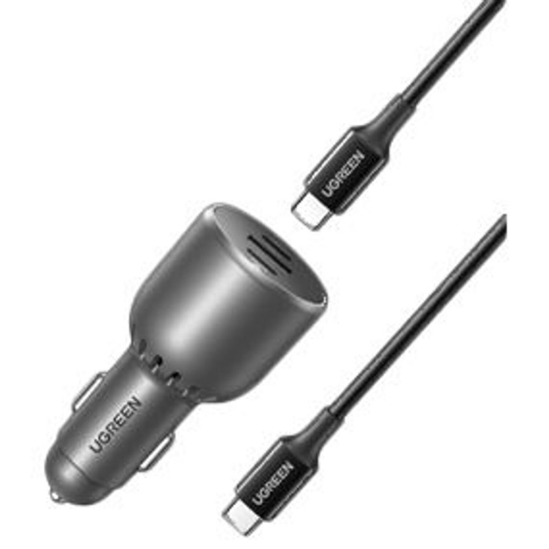 Ugreen EC705 įkroviklis automobiliui, USB + 2x USB-C, 130 W, su 1 m 5 A kabeliu