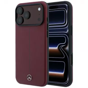Mercedes Mer008834 Leather Semi Wrap Iconic Line MagSafe telefono dėklas iPhone 18 Pro / 17 Pro, bordo
