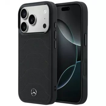 Mercedes Mer008871 Leather Mesh with Bow Line MagSafe telefono dėklas iPhone 18 Pro / 17 Pro, juodos spalvos