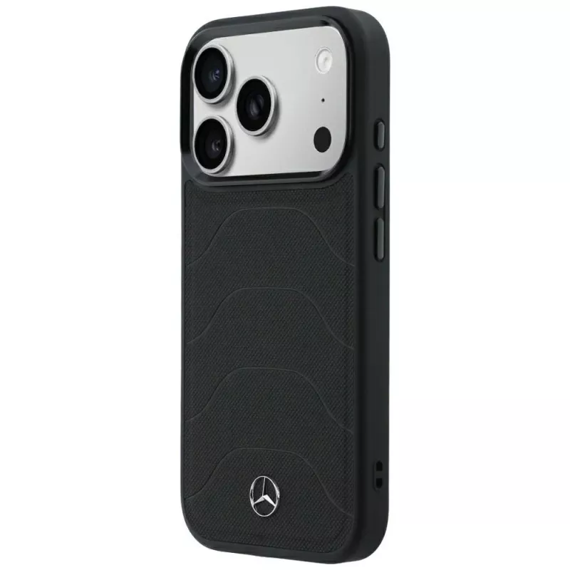 Mercedes Mer008871 Leather Mesh with Bow Line MagSafe telefono dėklas iPhone 18 Pro / 17 Pro, juodos spalvos