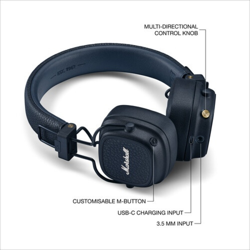 Marshall Major V belaidės ausinės, Bluetooth 5.3, tamsiai mėlynos
