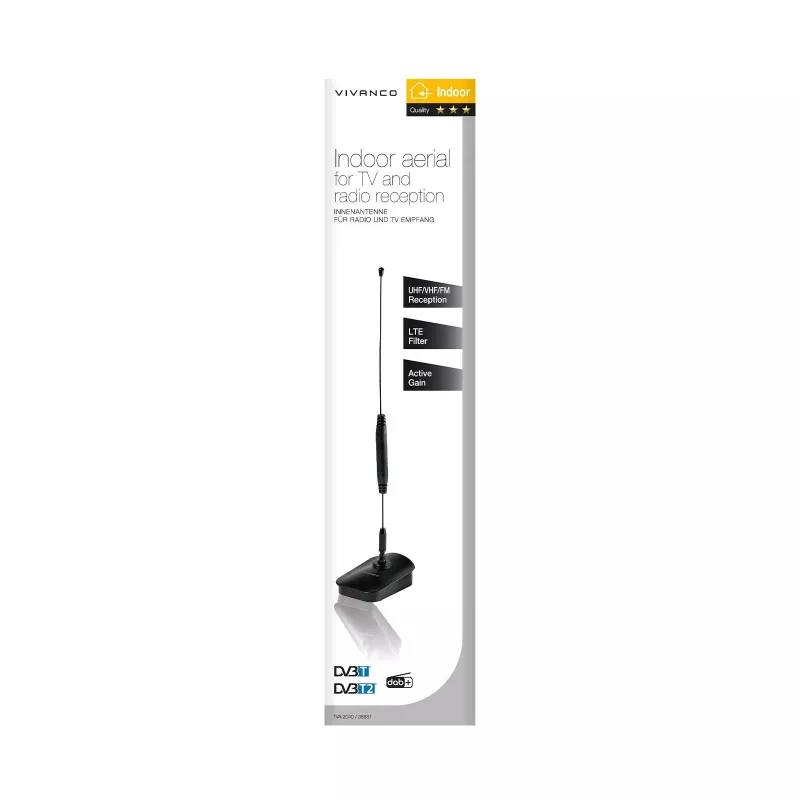 Vivanco VVTVANTSINGLE antena su strypu, DAB/DAB+, DVB-T/DVB-T2, FM