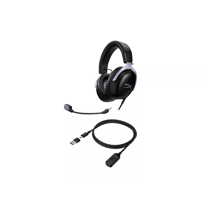 HyperX Cloud III ausinės žaidėjams, juodos ir levandų spalvos
