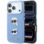 Karl Lagerfeld KF003247 Saffiano su Karl & Choupette Heads Pins & Logo telefono dėklas iPhone 18 Pro / 17 Pro, šviesiai mėlynos spalvos