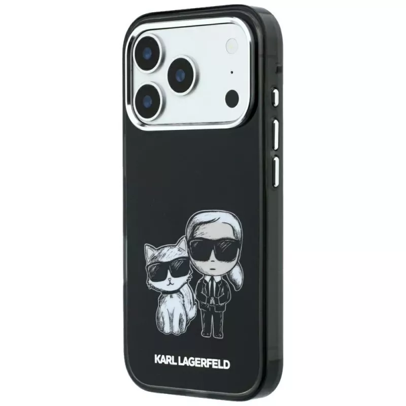 Karl Lagerfeld KF003184 Smooth Karl & Choupette Bodies Sketch MagSafe apsauginis dėklas iPhone 18 Pro Max / 17 Pro Max, juodas