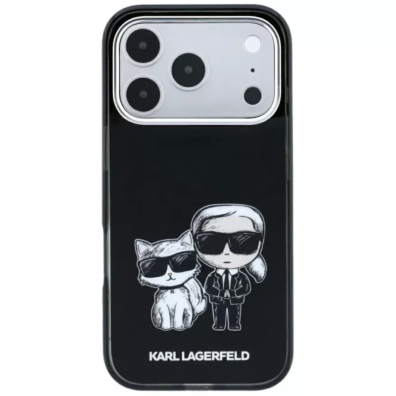 Karl Lagerfeld KF003184 Smooth Karl & Choupette Bodies Sketch MagSafe apsauginis dėklas iPhone 18 Pro Max / 17 Pro Max, juodas