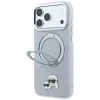 Karl Lagerfeld KF003229 dėklas su 360 laikikliu-žiedu Karl & Choupette Heads Pin MagSafe iPhone 18 Pro / 17 Pro, pilkas