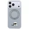 Karl Lagerfeld KF003229 dėklas su 360 laikikliu-žiedu Karl & Choupette Heads Pin MagSafe iPhone 18 Pro / 17 Pro, pilkas