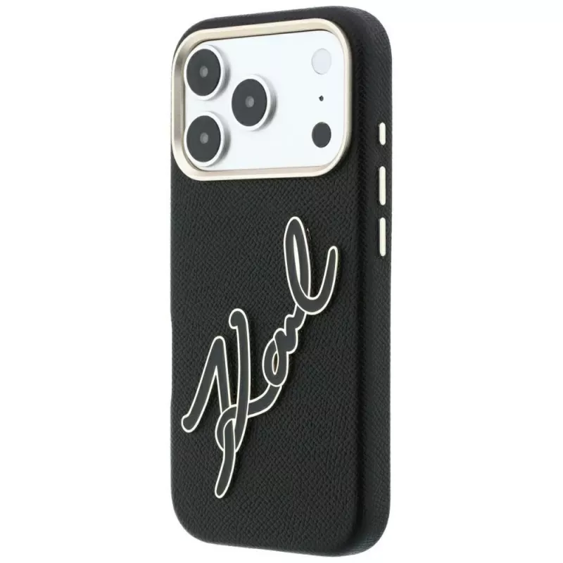 Karl Lagerfeld KF003311 Smooth Big Resin Signature Logo dėklas telefonui iPhone 18 Pro / 17 Pro, juodas
