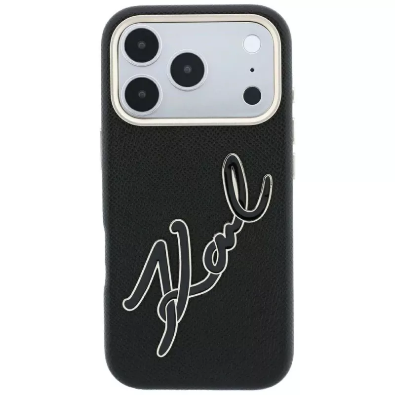 Karl Lagerfeld KF003311 Smooth Big Resin Signature Logo dėklas telefonui iPhone 18 Pro / 17 Pro, juodas