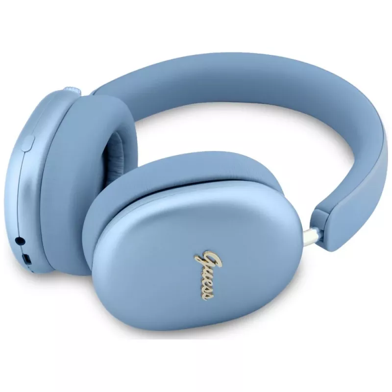Guess Metallic Effect Metal Script Logo ausinės ant ausų, Bluetooth, ENC, mėlynos spalvos