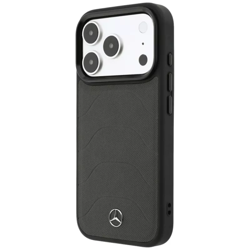 Dėklas Mercedes Leather Mesh with Bow Line MagSafe telefonui iPhone 18 Pro / 17 Pro, antracito atspalvio