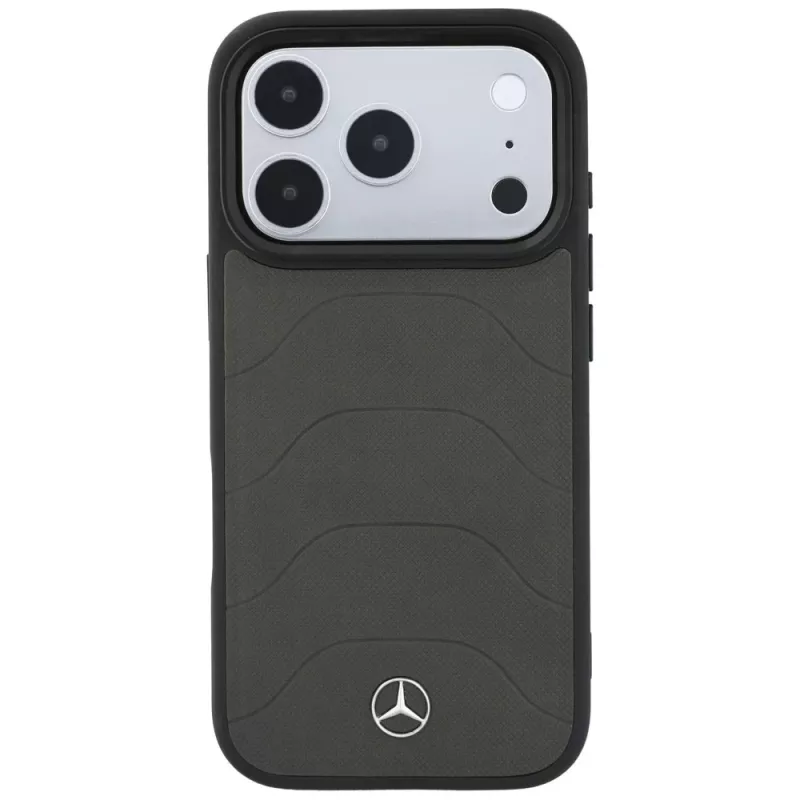 Dėklas Mercedes Leather Mesh with Bow Line MagSafe telefonui iPhone 18 Pro / 17 Pro, antracito atspalvio