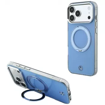 Dėklas Mercedes MagSafe su žiedu-stovu ir Iconic Logo telefonui iPhone 18 Pro Max / 17 Pro Max, mėlynas