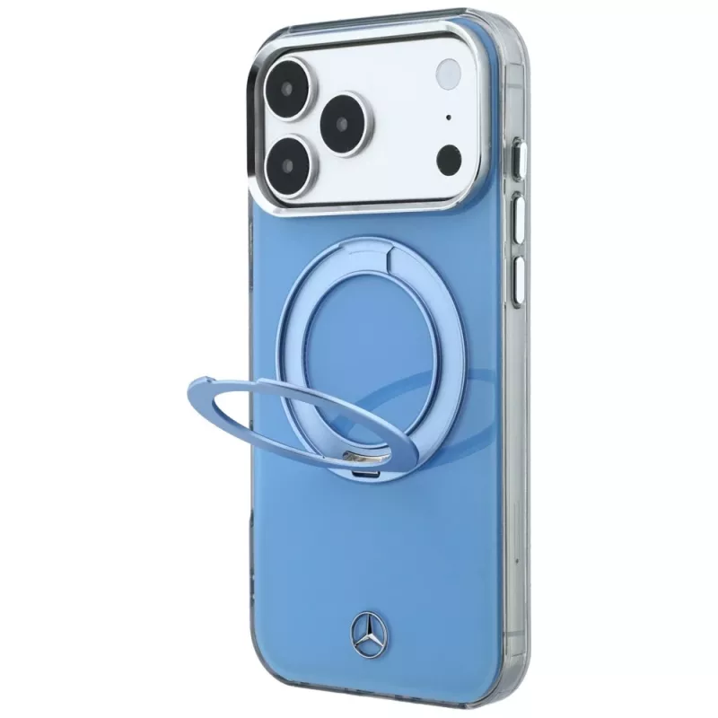 Dėklas Mercedes MagSafe su žiedu-stovu ir Iconic Logo telefonui iPhone 18 Pro Max / 17 Pro Max, mėlynas
