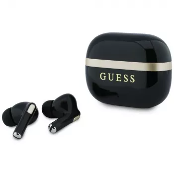Guess Glossy Gold LinePrinted Classic Logo TWS ausinės, juodos spalvos