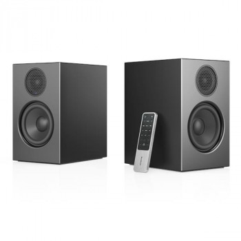Audio Pro A28 Linkplay aktyvi stereo garsiakalbių sistema su žemų dažnių refleksu, juoda