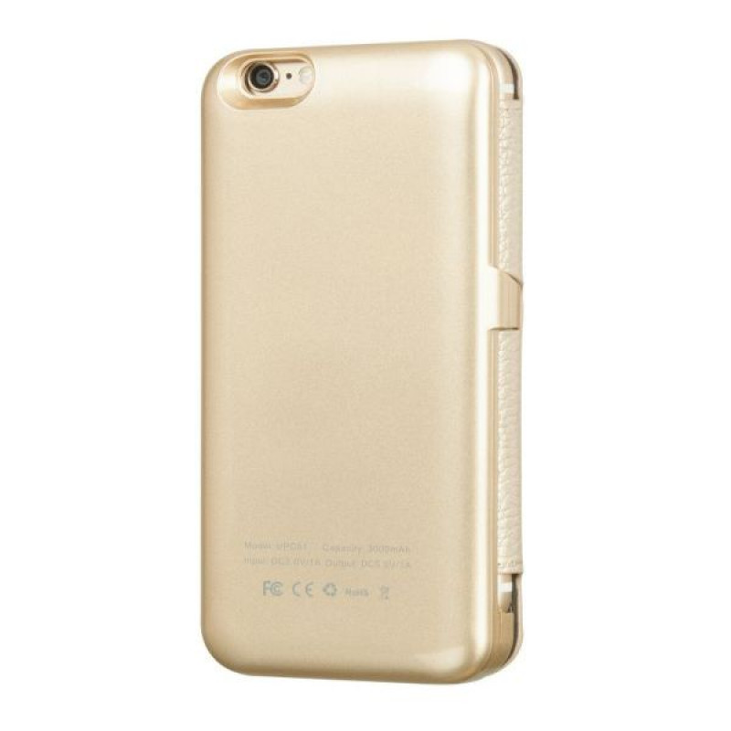 Hoco odinis atverčiamas dėklas su 3000 mAh baterija Apple iPhone 6, auksinės spalvos
