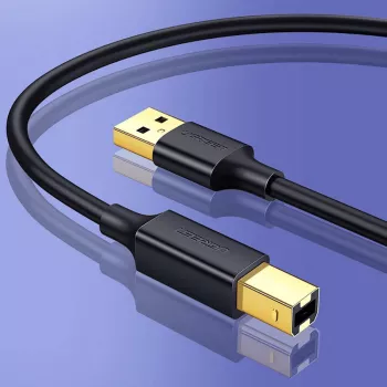 Ugreen US135 USB 2.0 A-B kabelis spausdintuvui, auksuotas, 1 m, juodas