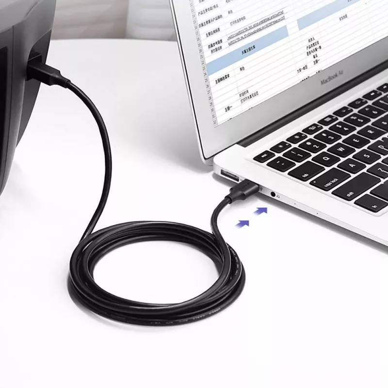 Ugreen US135 USB 2.0 A-B kabelis spausdintuvui, auksuotas, 1 m, juodas