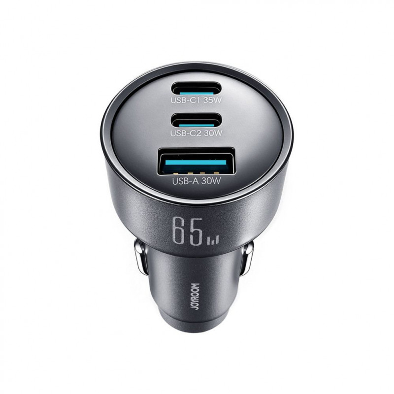 Joyroom JR-CCN19 įkroviklis automobiliui, 65 W, 2x USB-C + USB-A, tamsiai pilkos spalvos
