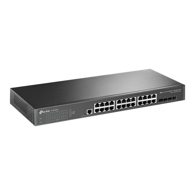 TP-Link SG3428X 24 prievadų 10/100/1000 Mbps valdomas L2+ jungiklis, 4 SFP+ prievadai, montuojamas stove