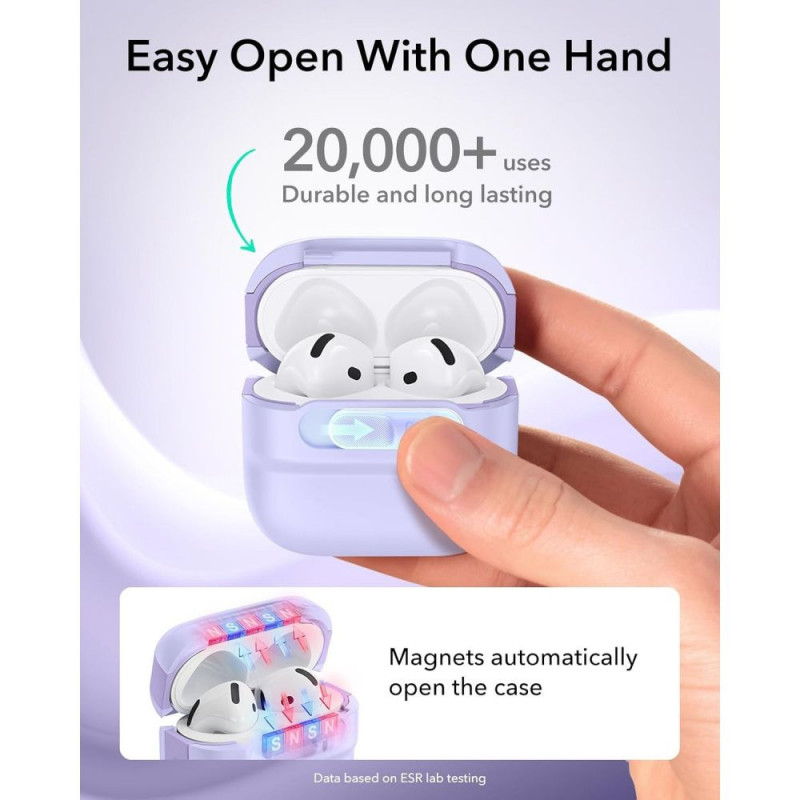 ESR Pulse HaloLock MagSafe ausinių dėklas Apple AirPods 4 / 5, levandų spalvos