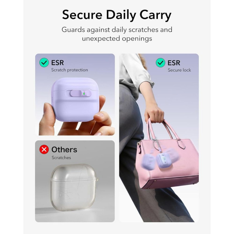 ESR Pulse HaloLock MagSafe ausinių dėklas Apple AirPods 4 / 5, levandų spalvos