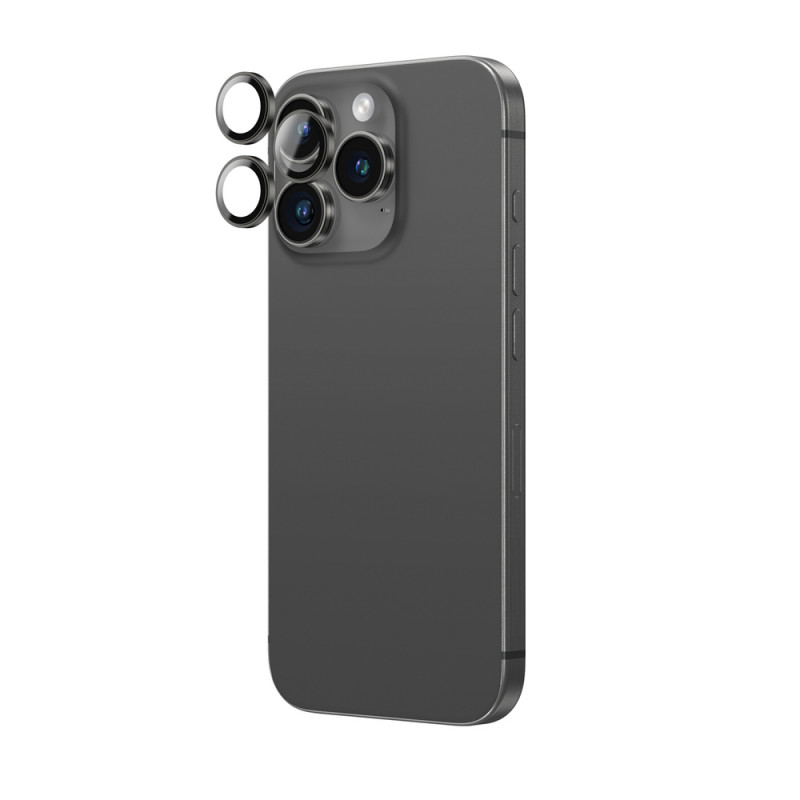 AmazingThing AR Aluminum 3 Lens Glass kameros objektyvų apsauga su rėmeliu iPhone 16 Pro / 16 Pro Max telefonams, juoda