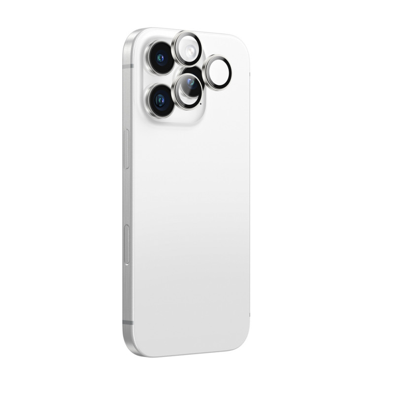 AmazingThing AR Aluminum 3 Lens Glass kameros objektyvų apsauga su rėmeliu iPhone 16 Pro / 16 Pro Max telefonams, sidabrinė