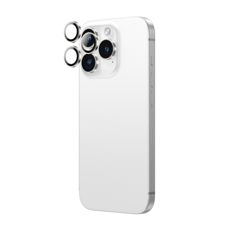 AmazingThing AR Aluminum 3 Lens Glass kameros objektyvų apsauga su rėmeliu iPhone 16 Pro / 16 Pro Max telefonams, sidabrinė