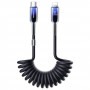 Joyroom S-A43 Crystal-Clear Series USB-C - Lightning spiralinis kabelis, 30 W, 1,5 m, juodas