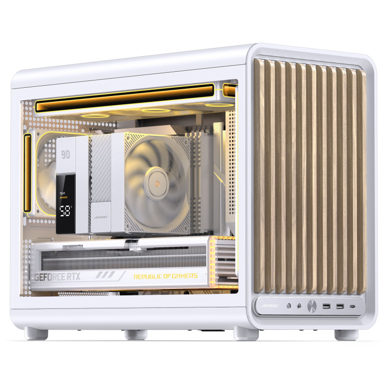 Jonsbo D33 Wood kompiuterio dėžė, nedidelė, mATX, grūdintas stiklas, balta, medis (D33 WD/WHITE)