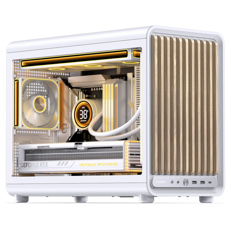 Jonsbo D33 Wood kompiuterio dėžė, nedidelė, mATX, grūdintas stiklas, balta, medis (D33 WD/WHITE)