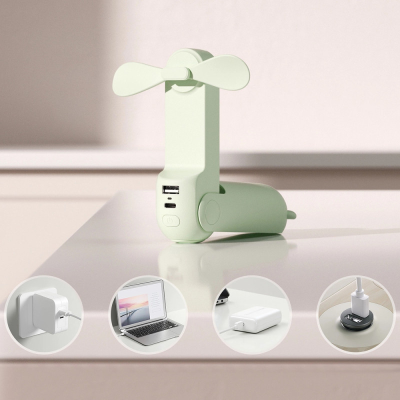 Nešiojamas ventiliatorius Jisulife Life8 Plus (Handheld Fan) su išorinės baterijos funkcija ir žibintuvėliu, 4500 mAh, USB-C, žalias