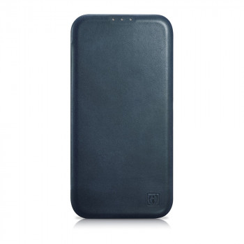 iCarer CE Oil Wax Premium Leather Folio Case odinis magnetinis dėklas su atvartu iPhone 14 Plus, MagSafe, mėlynas (AKI14220707-BU)