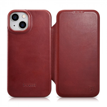 iCarer CE Oil Wax Premium Leather Folio Case odinis magnetinis dėklas su atvartu iPhone 14 Plus, MagSafe, raudonas (AKI14220707-RD)
