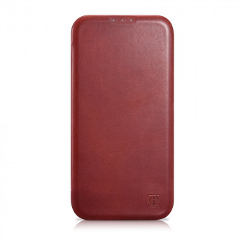 iCarer CE Oil Wax Premium Leather Folio Case odinis magnetinis dėklas su atvartu iPhone 14 Plus, MagSafe, raudonas (AKI14220707-RD)