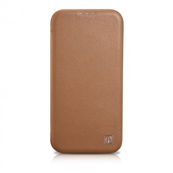 iCarer CE Premium Leather Folio Case odinis magnetinis dėklas su atvartu iPhone 14 Plus, MagSafe, rudas (WMI14220715-BN)