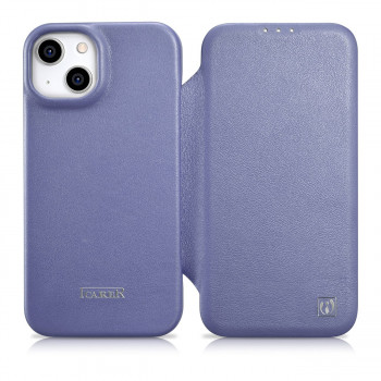 iCarer CE Premium Leather Folio Case odinis dėklas su atvartu Apple iPhone 14 Plus / 15 Plus, MagSafe, šviesiai violetinis (ICR413)