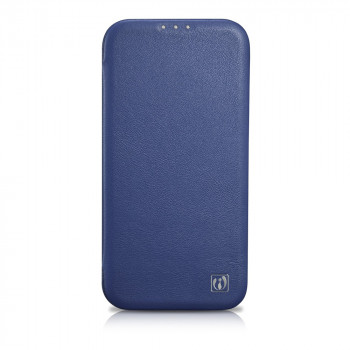 iCarer CE Premium Leather Folio Case odinis magnetinis dėklas su atvartu iPhone 14 Plus, MagSafe, mėlynas (WMI14220715-BU)