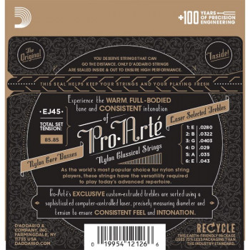 Daddario D'Addario EJ45 Pro-Arté nailoninės klasikinės gitaros stygos, normalus įtempimas, 28-43