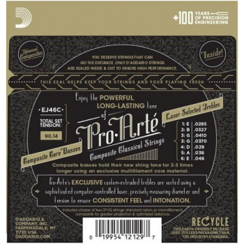 Daddario D'Addario EJ46 Pro-Arté klasikinės gitaros stygos, didelis įtempimas, 28-44