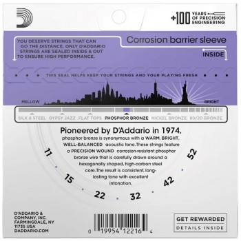 Daddario D'Addario EJ26 Custom Light stygos akustinėms gitaroms, 11-52