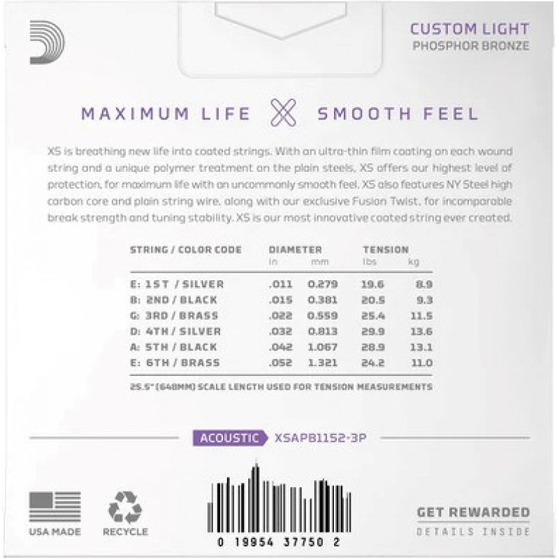 Daddario D'Addario XSAPB1152 akustinės gitaros stygų rinkinys, 11–52