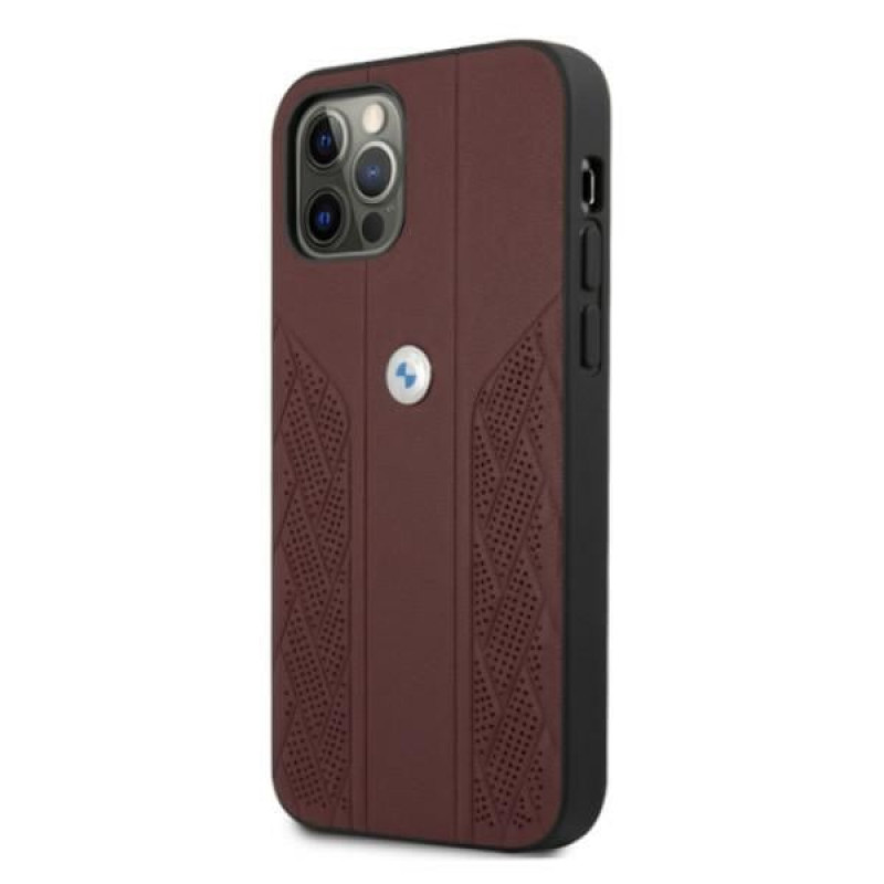 BMW BMHCP12LRSPPR Curve Perforate odinis kietas dėklas Apple iPhone 12 Pro Max, raudonas