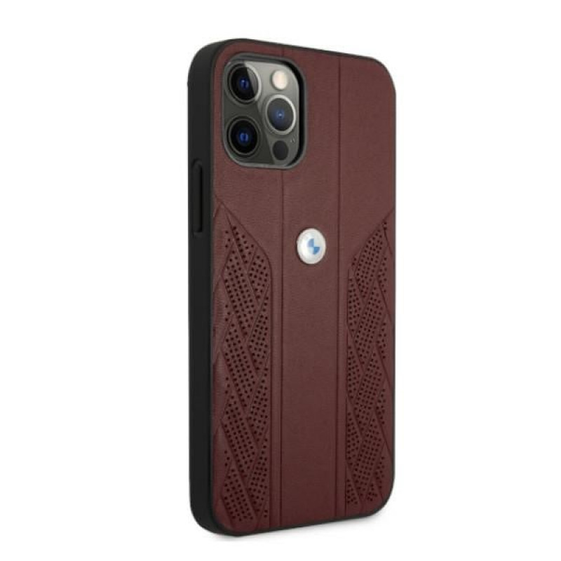 BMW BMHCP12LRSPPR Curve Perforate odinis kietas dėklas Apple iPhone 12 Pro Max, raudonas