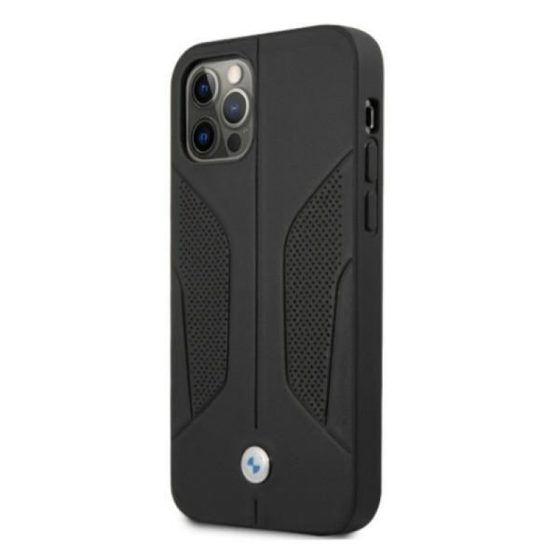 BMW BMHCP12MRSCSK Perforate Sides odinis kietas dėklas Apple iPhone 12 / 12 Pro, juodas